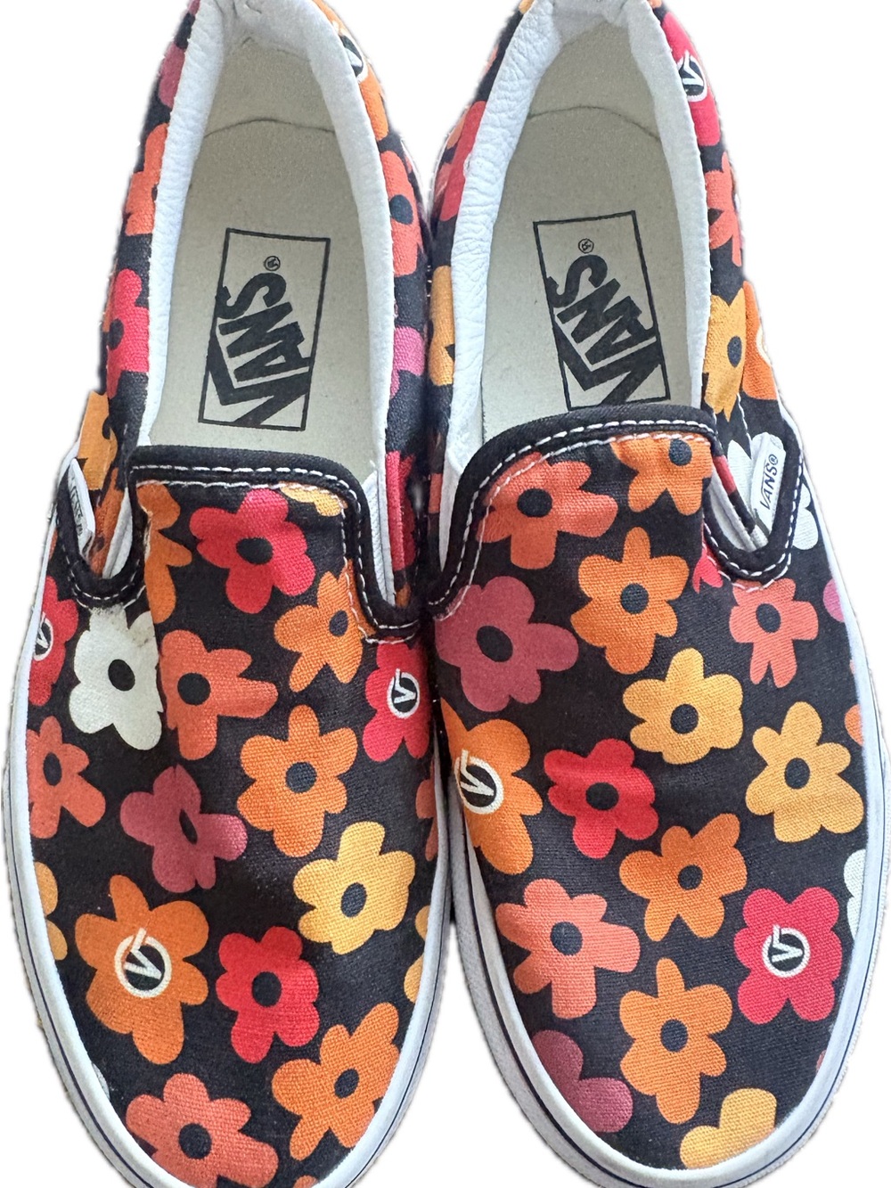 Vans Women’s Floral Slip-On Sneakers - Black, Orange, Red, Pink, Cream